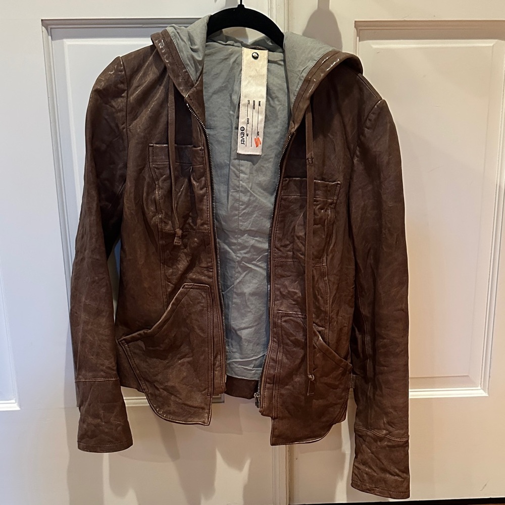 Ever brown lamb skin women’s  leather jacket. Size small